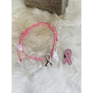 Pink Awareness Ribbon Bracelet and Pin Set